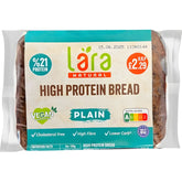 A 250g pack of Lara Natural High Protein Bread: vegan, high fibre, cholesterol free, 21% natural protein, lower carbs, Nutri-Score A. Price: £2.29.